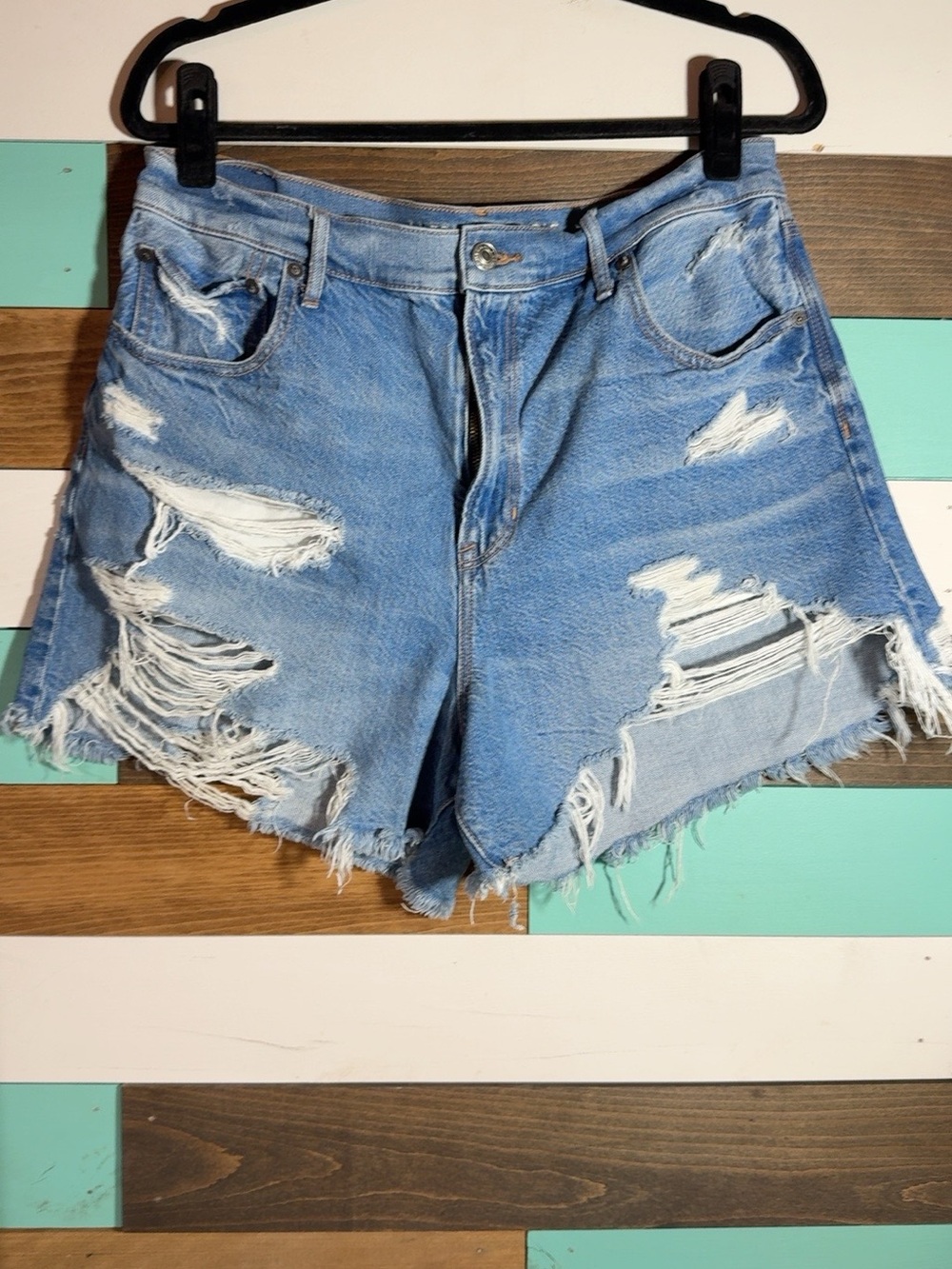 American Eagle Highest Rise 90s Boyfriend Shorts Size 14 Distressed Cutoff